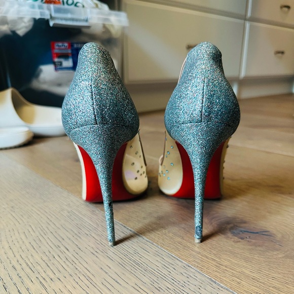 Christian Louboutin Beige Blue Crystal Embellished Mesh Follies Pumps Size 41 - Picture 5 of 16
